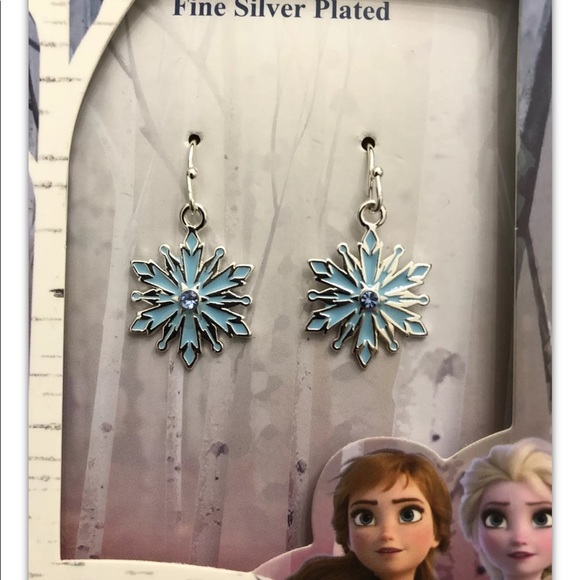 Disney Frozen Fine Silver Plated Drop Dangle Snowflake Earrings - Picture 3 of 9